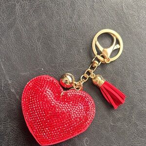 Red Heart bag Charm Keychain with Gold Accents